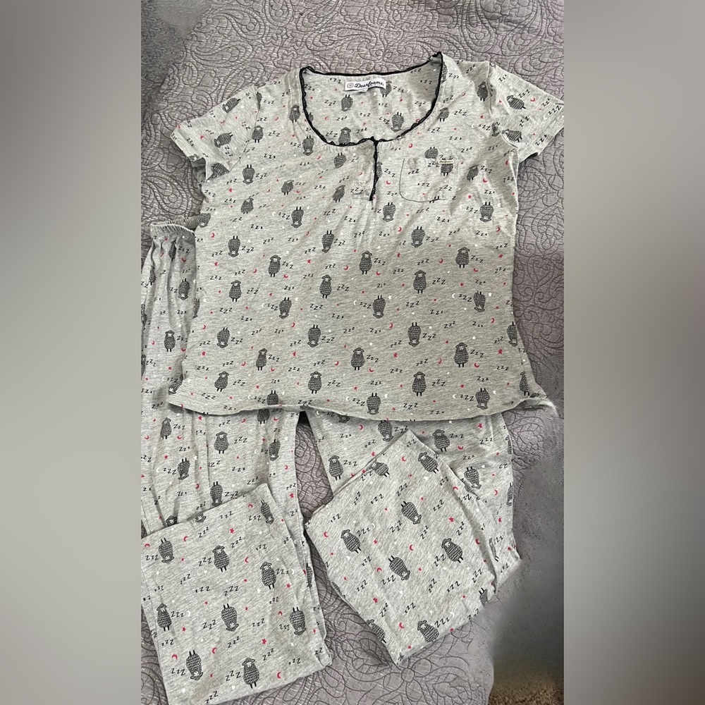 Dearfoams Gray and Pink Owl Pajama Set.